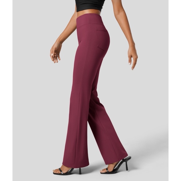 HALARA Flex High Waisted Back Side Pocket Flare Work Pants Purple Burgundy Small - Picture 7 of 16
